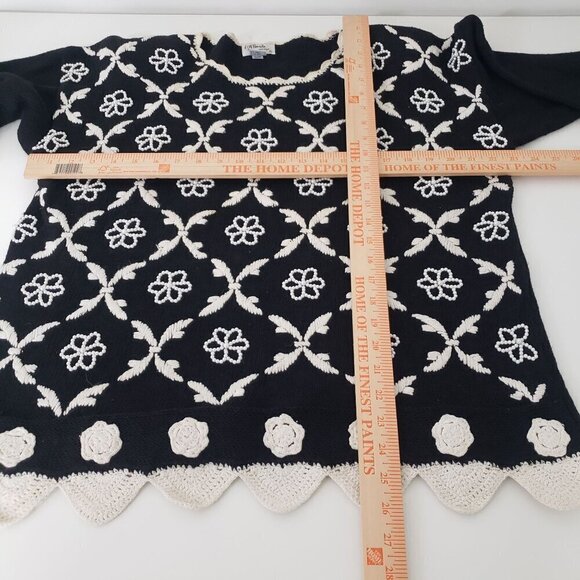 All Points Beaded Embroidered Sweater Vintage Floral Knit Womens Size Medium - Picture 8 of 10